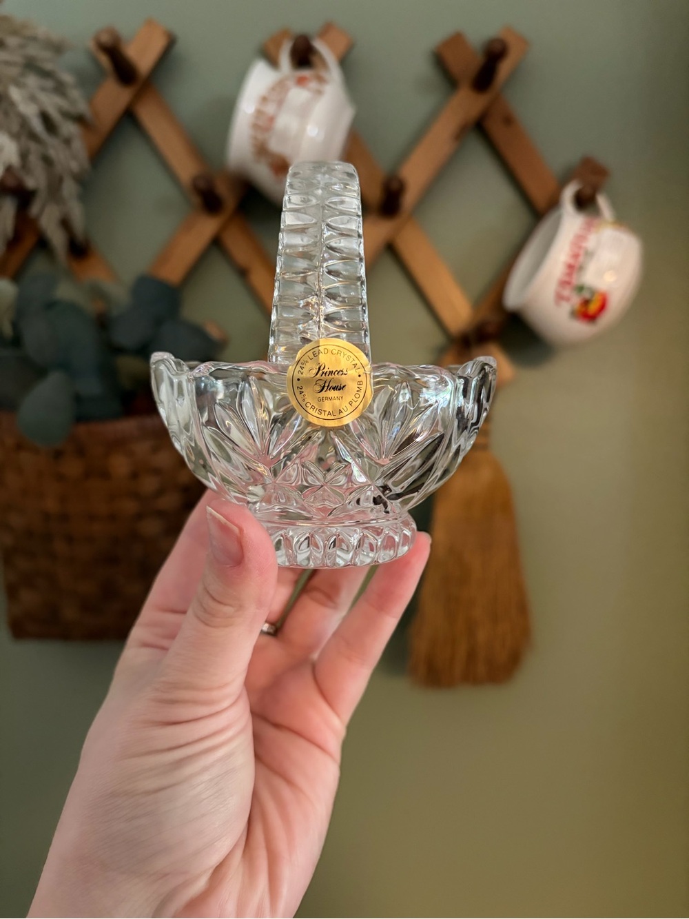 Princess house Clear Crystal Mini Basket with Gold Label